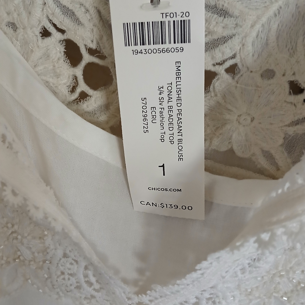 Chicos Embellished Beaded Peasant Blouse - Picture 6 of 12
